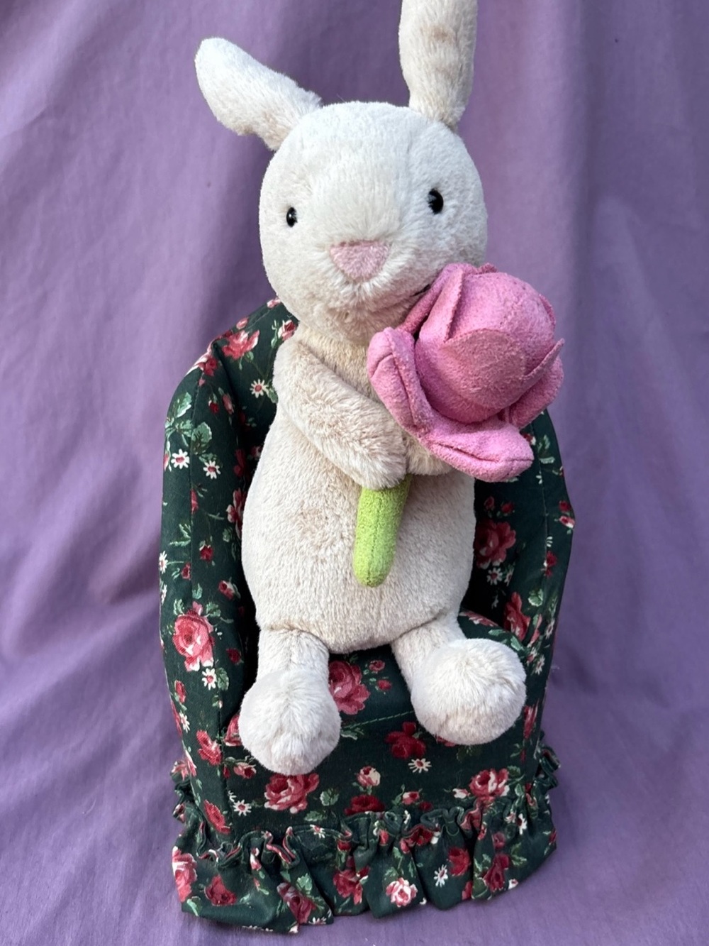 RETIRED Jellycat BONNIE BUNNY w/ PEONY pink flower Genuine US seller collect HTF - Picture 6 of 16